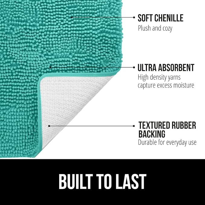 GORILLA GRIP Bath Rug Mat 60x24, Thick Soft Absorbent Chenille, Quick Dry - Image 2