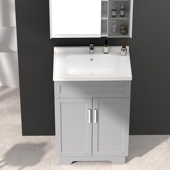 Bathroom Vanity with Ceramic Sink, Bathroom Vanity Cabinet with 2 Doors - Image 5
