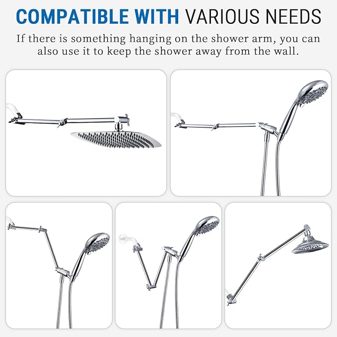 G-Promise 18 Inch Shower Head Extension Arm, Solid Brass Height & Angle - Image 3