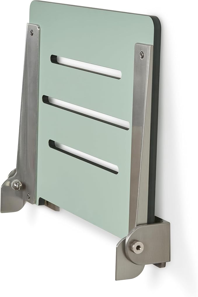 18 inch Silhouette Slimline Folding Wall Mount Shower Bench Seat, Sea Green Seat - Image 10
