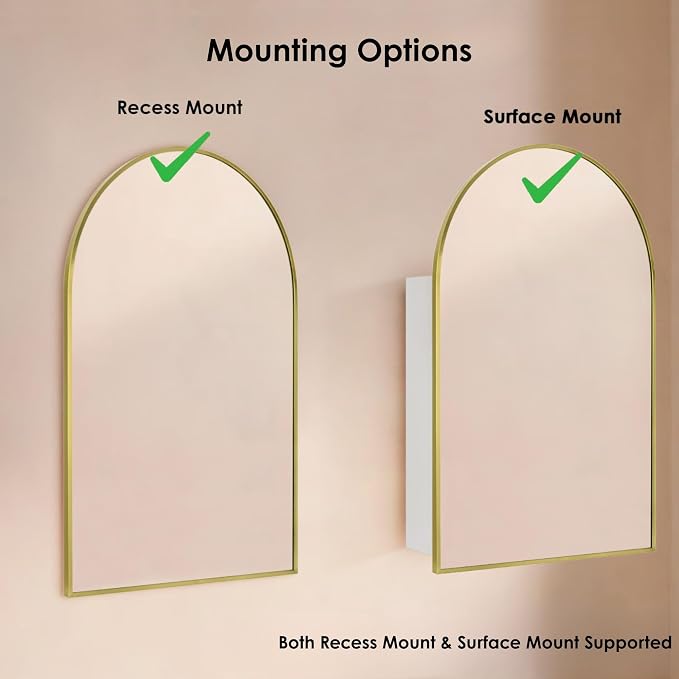 TEHOME 20 x 30'' Brush Gold Arched Bathroom Medicine Cabinet - Image 6