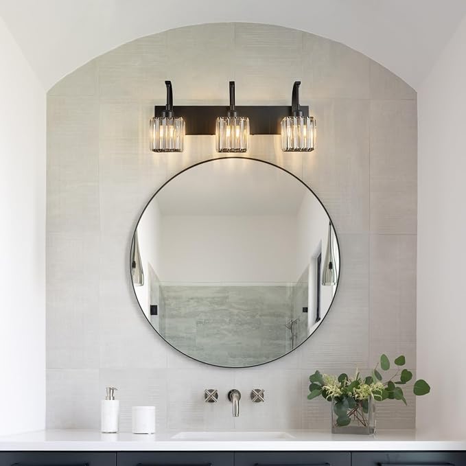 Crystal Vanity Lights 3-Light Black Bathroom Vanity Lights Modern Crystal - Image 8