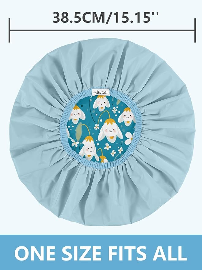 Years Calm Shower Caps For Women Reusable Waterproof，Pattern And Solid Color - Image 5