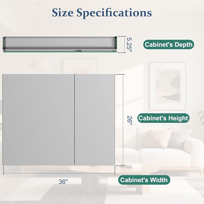 Bathroom Medicine Cabinet with Mirror, 36 Inch x 26 Inch Bathroom Mirror - Image 2