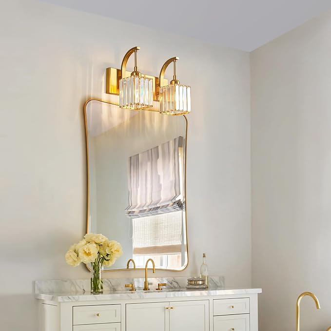 Crystal Vanity Lights 2-Light Gold Wall Lamp Modern Crystal Bathroom Light - Image 3