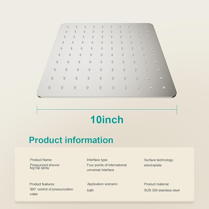 Square Rain Shower Head, High Flow Stainless Steel, Work - Image 2