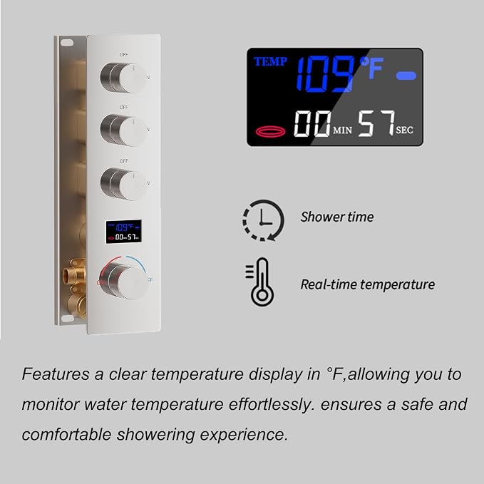 Digital Tempreature Display Full Body Shower System Wall Mounted 8 Inch Rain - Image 3