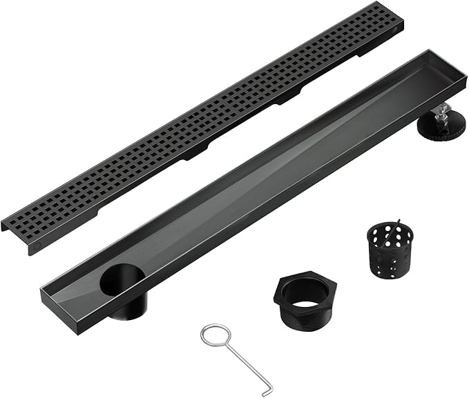Offset Linear Shower Drain, Matte Black Shower Drain 24 inch - Image 3