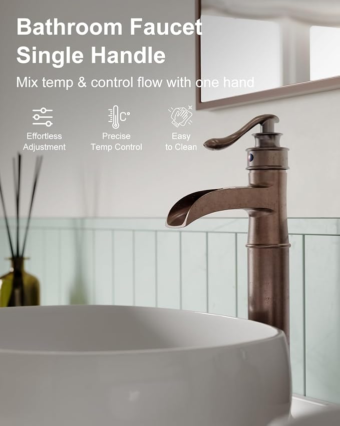 BWE Vessel Sink Faucet Waterfall Antique Copper Single Hole - Image 6