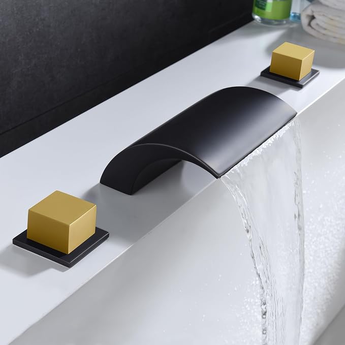 SUMERAIN Roman Bathtub Faucet 3 Hole Deck Mount High Flow Waterfall Tub Filler - Image 5