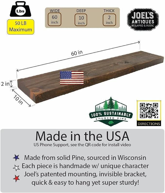 joelsantiques 72 Inch Wooden Floating Shelves - Image 3
