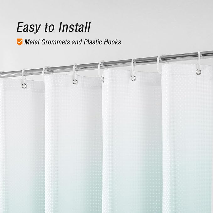 Gibelle Teal Shower Curtain for Bathroom, Waffle Weave Ombre Textured Fabric - Image 5