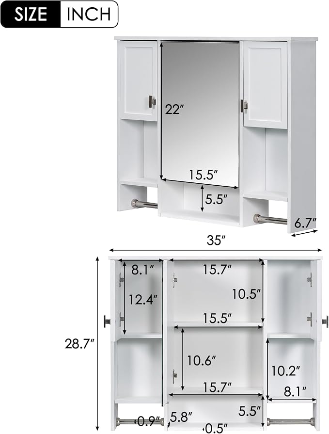 Bathroom Medicine Cabinet, Wall Mounted Bathroom Storage Cabinet - Image 3