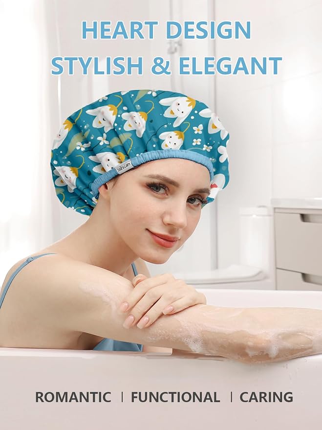 Years Calm Shower Caps For Women Reusable Waterproof，Pattern And Solid Color - Image 4
