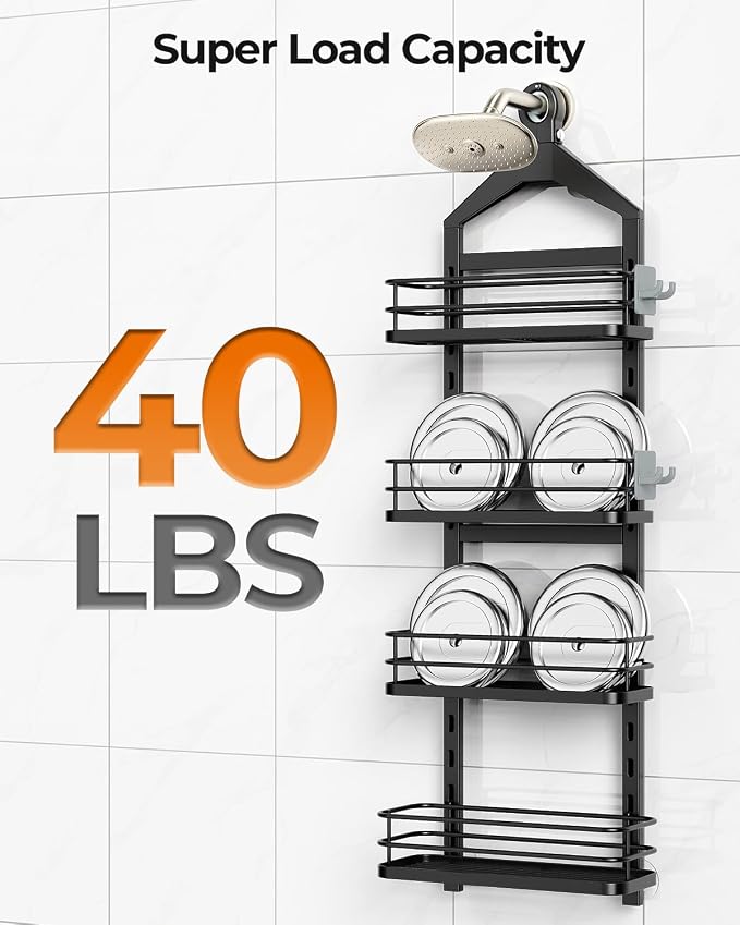 ODesign 4 Tier Height-Adjustable Shower Caddy Hanging Anti-Swing-Over The - Image 7