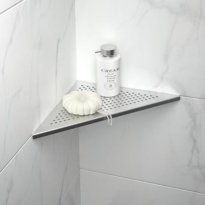Corner Shower Shelf, 304 Stainless Steel 12" Brushed Recessed Bathroom Shelf by Bernkot
