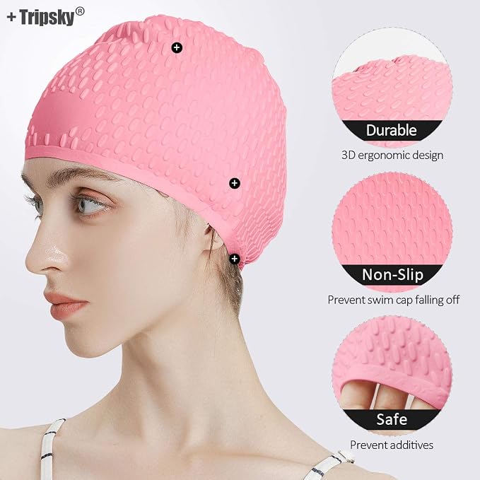 Tripsky Silicone Swim Cap, Comfortable Bathing Cap Ideal - Image 2