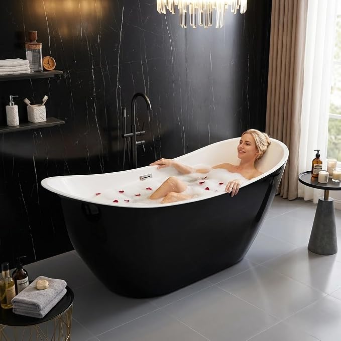 59" Deep Soaking Bathtub, Non-Slip Acrylic Tub - Image 6
