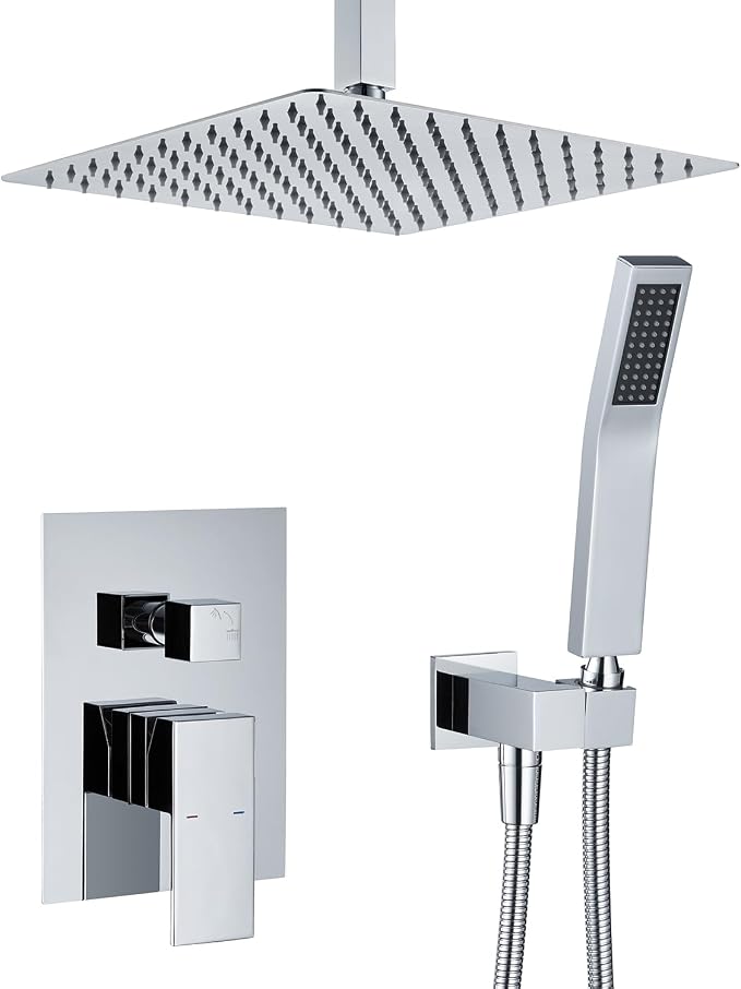 Shower System 12 Inches Rain Shower Combo Set Chrome Ceiling Mount Shower by ArtiquaSanitaryWare