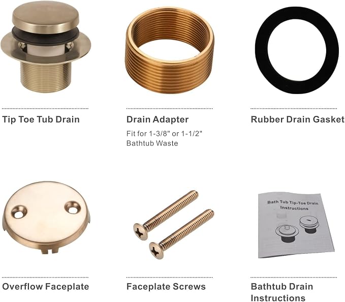 Tip Toe Bathtub Tub Drain Conversion Kit Assembly, Wellup Tub Drains Trim Kit - Image 5