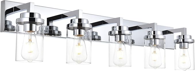 MELUCEE 5-Lights Bathroom Vanity Light Fixtures Chrome, Modern Vanity Lighting by MELUCEE