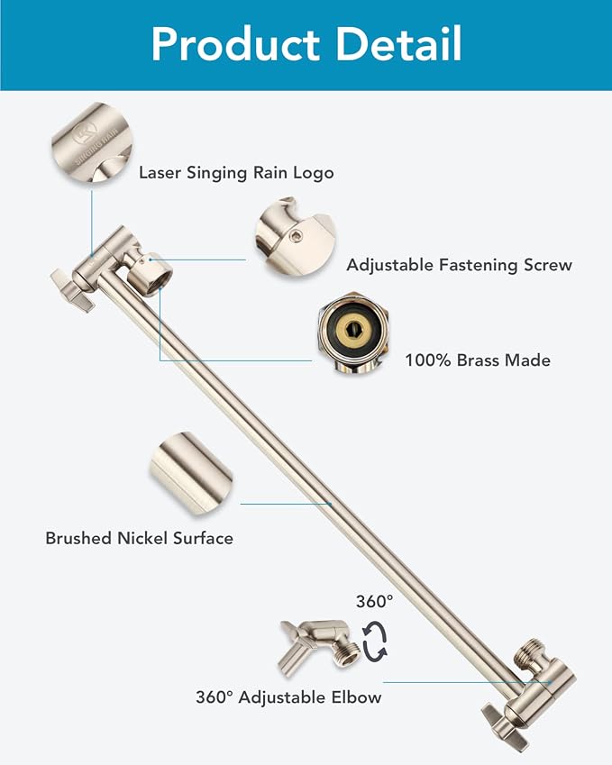 15 Inch Extra Long Adjustable Shower Head Extension Arm - Image 8
