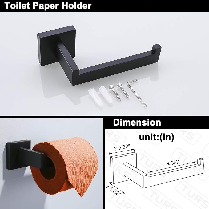 TURS 4-Piece Bathroom Hardware Set Black Towel Bar Set Stainless Steel Towel - Image 4