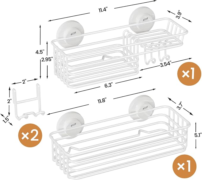 LEVERLOC Shower Caddy Suction Cup, 2 Pack Shelves - Image 5