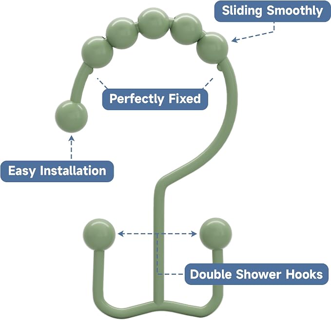 Titanker Shower Curtain Hooks Rings, Rust-Resistant Metal Double Glide Shower - Image 5
