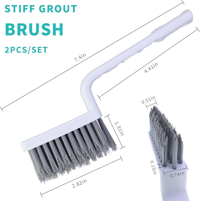 V Shape Grout Cleaner Brush Scraper, Stiff Bristle Grout Cleaning Brushes - Image 6