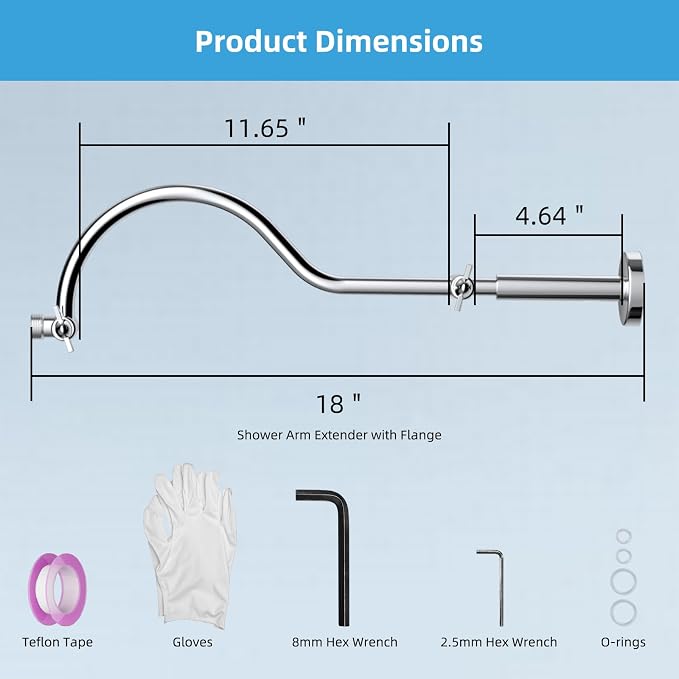 Hibbent All Metal Upgraded 18'' Shower Head Extension Arm - Image 8