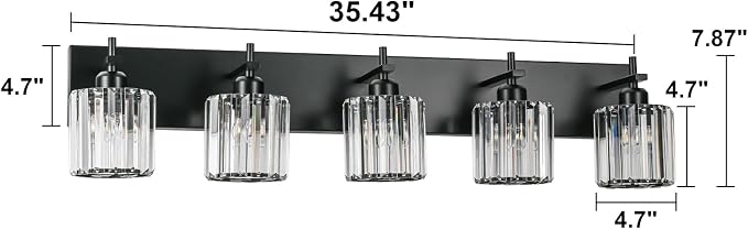 Black Crystal Bathroom Vanity Lights, Modern 5-Lights Bathroom Lighting - Image 4