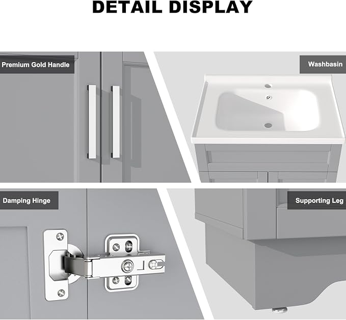 Bathroom Vanity with Ceramic Sink, Bathroom Vanity Cabinet with 2 Doors - Image 4