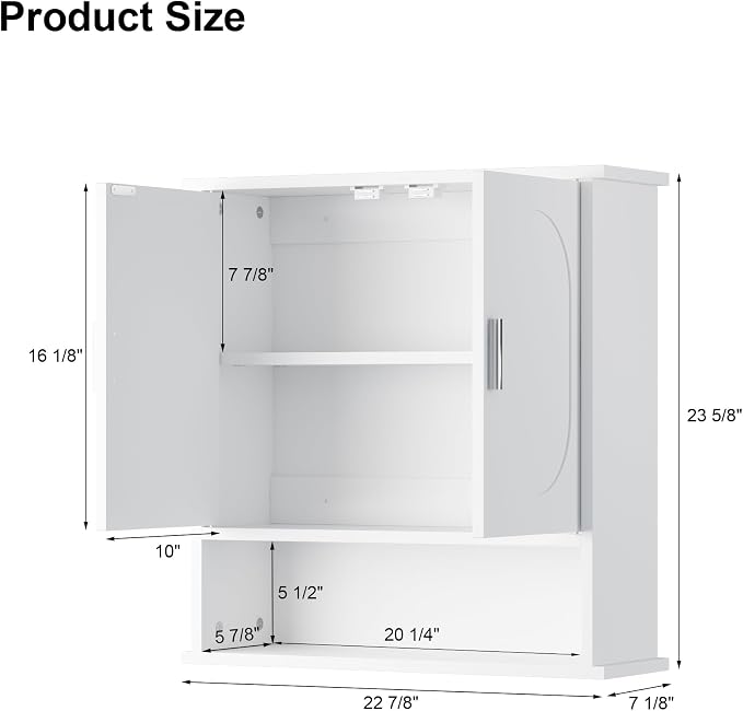 Medicine Cabinet for Bathroom, 2 Doors White Bathroom Wall Cabinet - Image 2