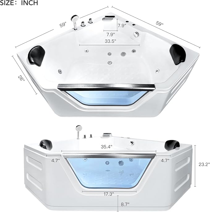 Corner Tub 2 Person Acrylic Whirlpool Bathtub, Spa Bath tub - Image 2
