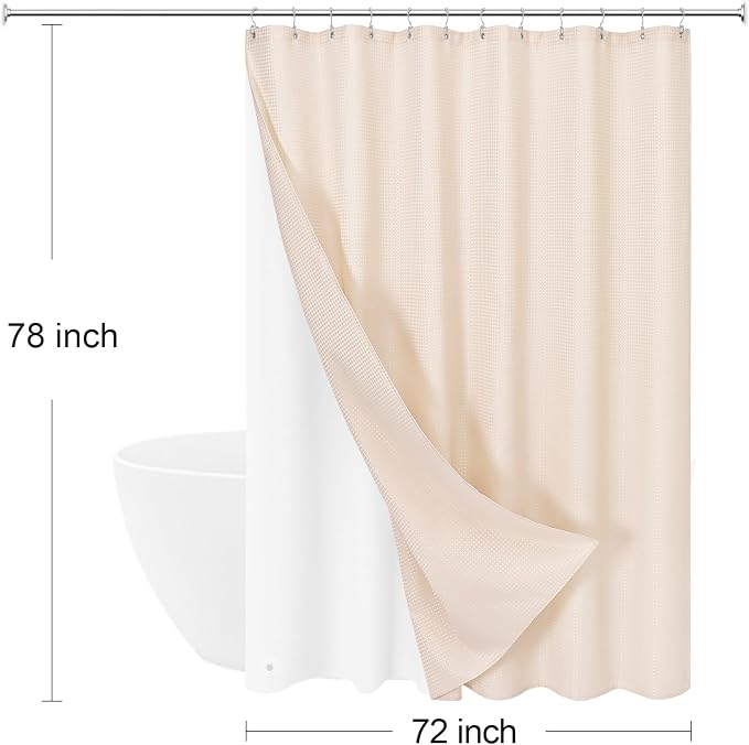 3 in 1 Long Blush Pink Shower Curtain Set-72 W x 78 H, Modern Waffle and PEVA - Image 8