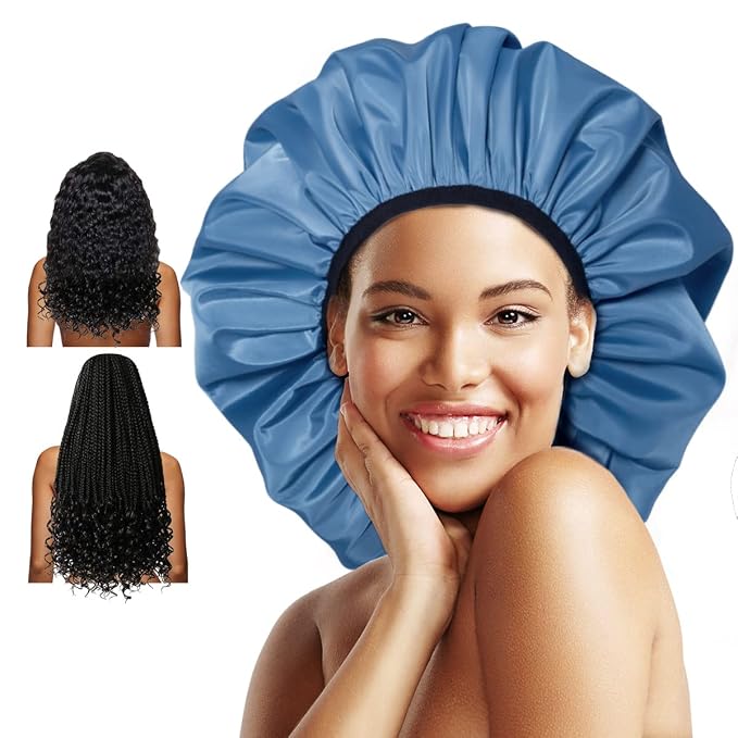 Auban Extra Large Shower Cap, Double-Layer Waterproof Reusable Satin Lining XL by Auban