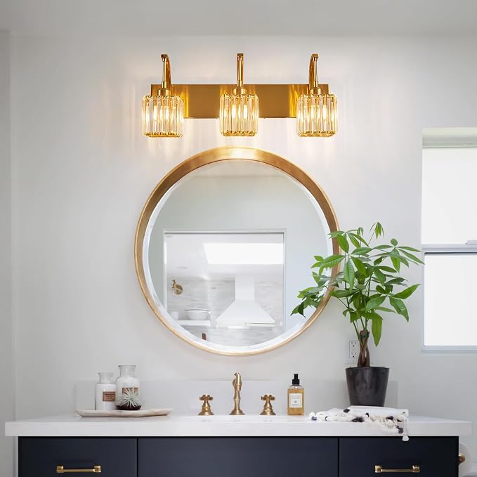 Crystal Vanity Lights 3-Light Gold Bathroom Vanity Lights Modern Crystal - Image 7