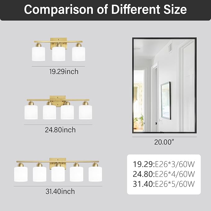 4 Light Gold Light Fixture Bathroom, Brushed Gold Vanity Light - Image 5