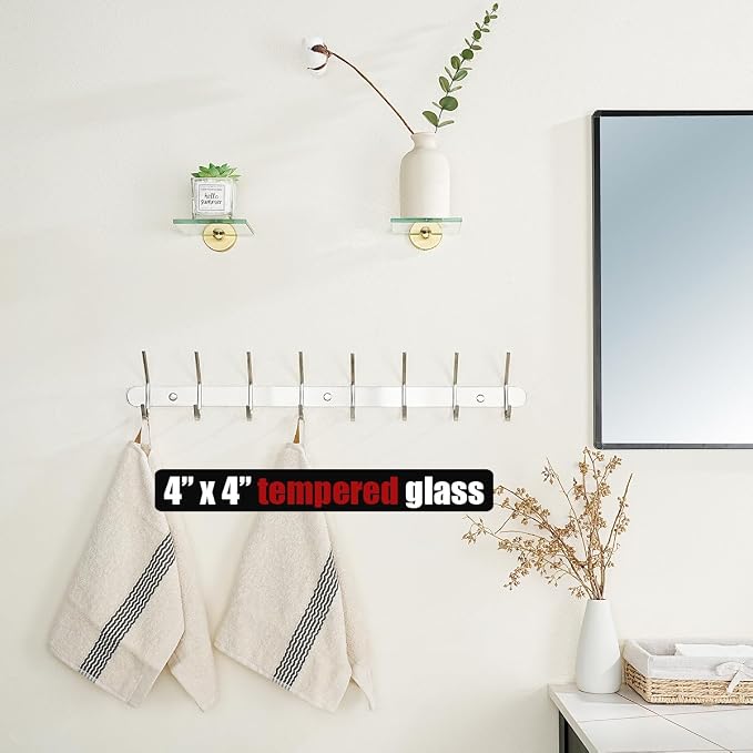 JQK Small Floating Glass Shelves Gold, 4 Inch Display Ledges - Image 2