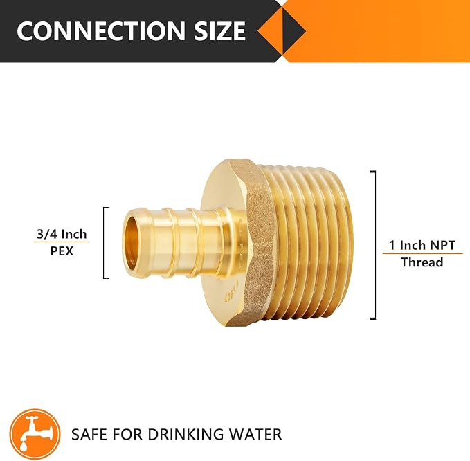 20-Pack HeSun PEX Fittings, 3/4" PEX x 1" Male NPT, Brass Crimp Male Adapter - Image 2