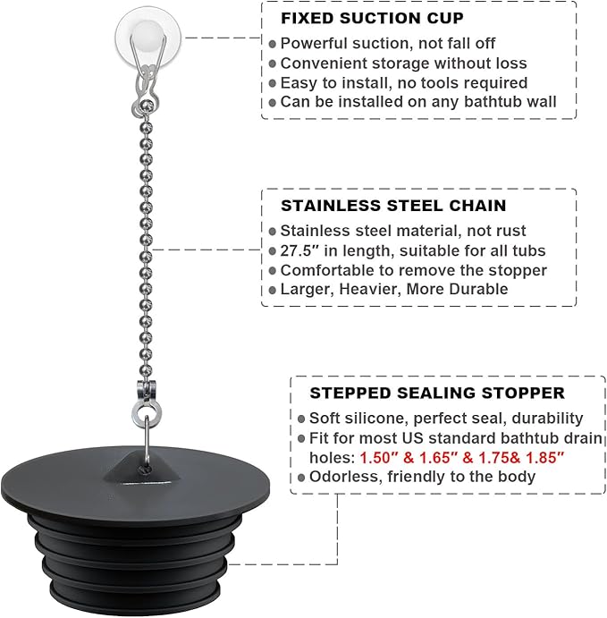 Bathtub Stopper, Silicone Tub Drain Stopper/Plug/Cover - Image 3