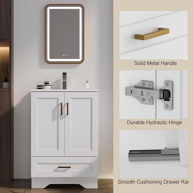 30 inch Bathroom Vanity with Sink, Modern White Vanity - Image 3