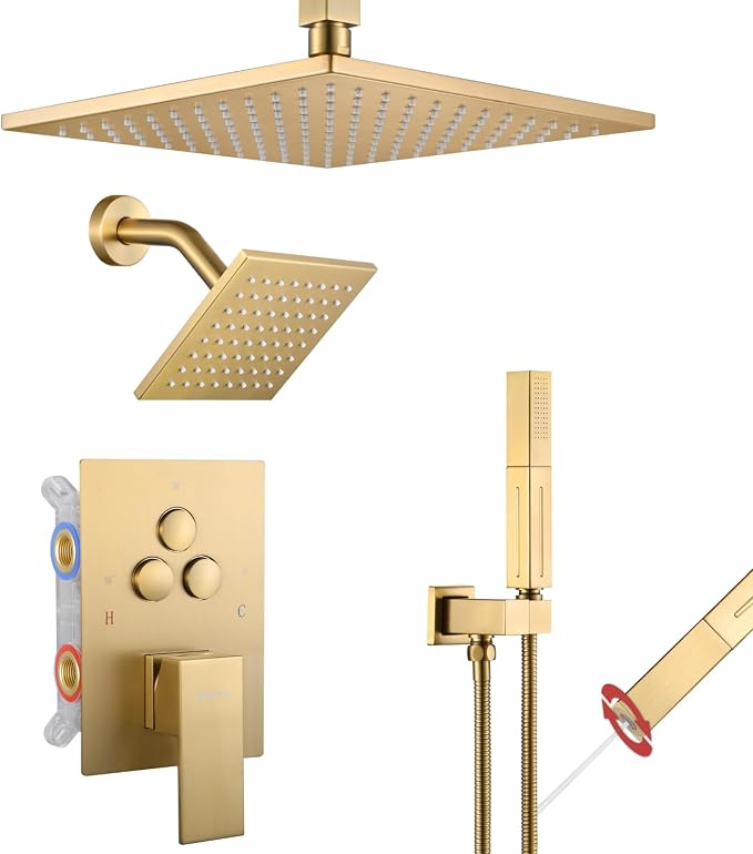 VANFOXLE Shower Faucet Set Brushed Gold Shower System, Push Button Diverter by VANFOXLE