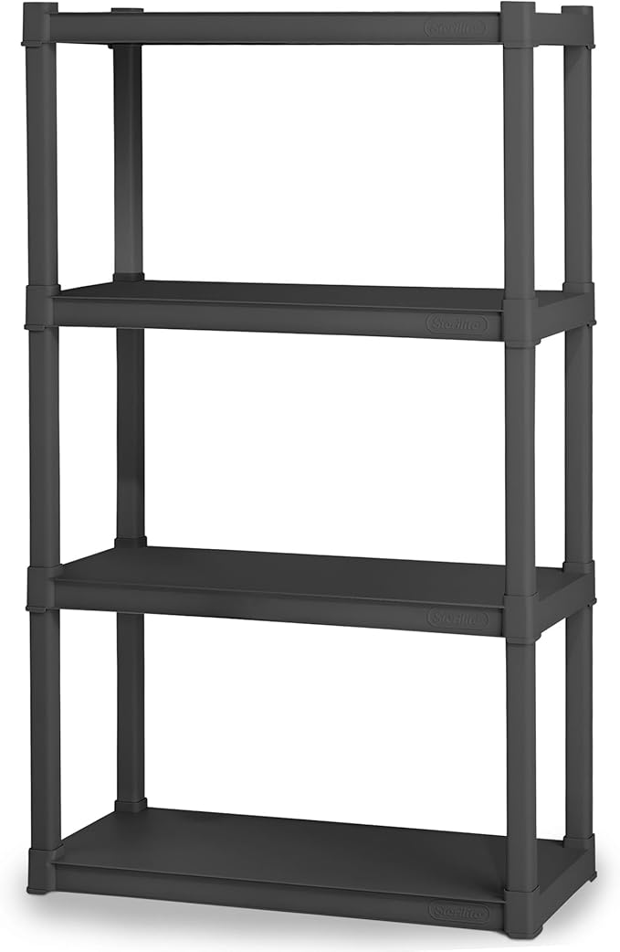 STERILITE 01643V01 4 Shelf Durable Solid Surface Shelving Unit, Flat Grey by Sterilite