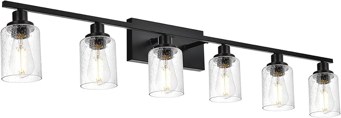 6-Light Seeded Glass Vanity Light Fixtures in Matte Black Finish, 45.3 Inches by WINSHENLighting