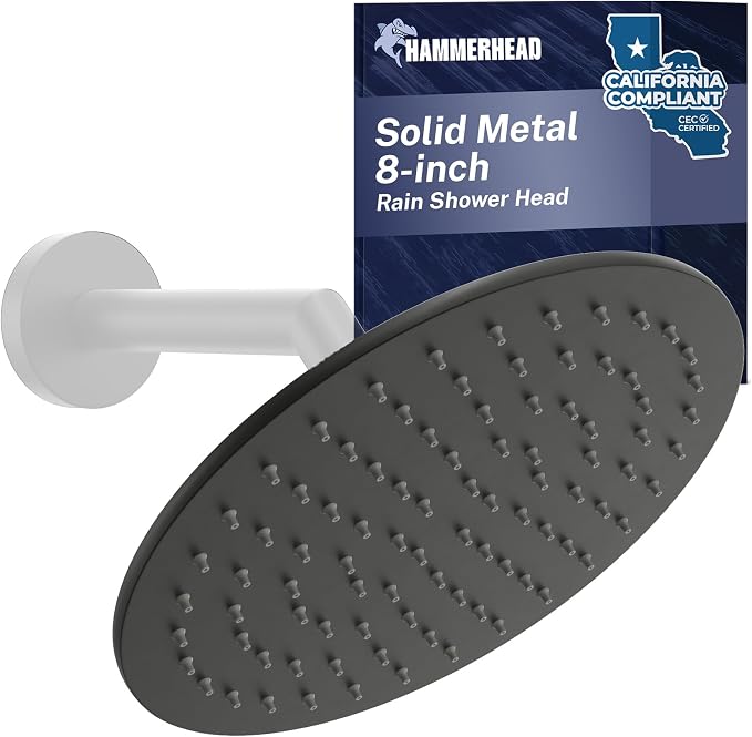 HammerHead Showers® Solid Metal 8 Inch Rainfall Shower Head – MATTE BLACK by HammerHeadShowers