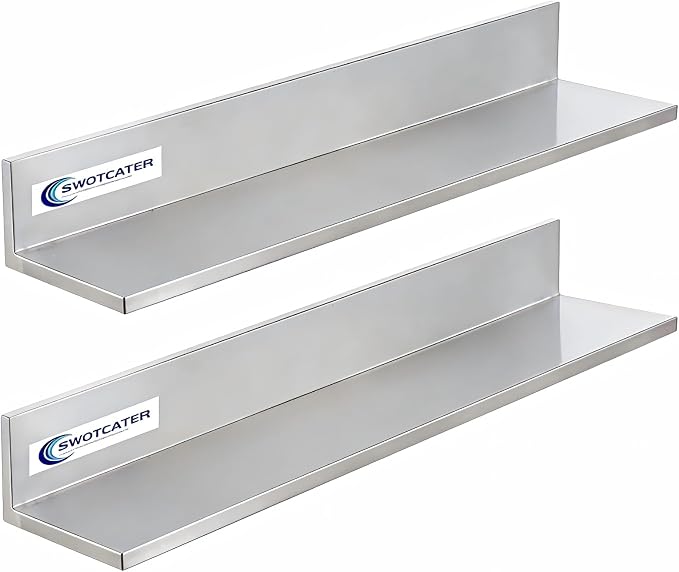 Stainless Steel Wall Shelf 8.6"x30" 60LB, 2 Packs L-Shaped Commercial Wall by SWOTCATER