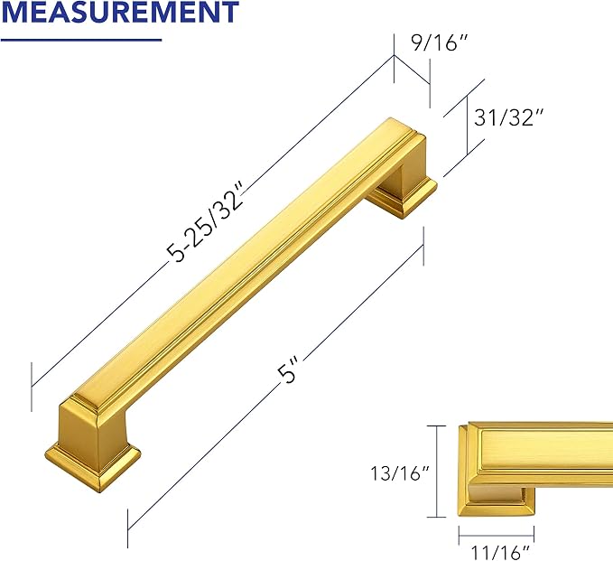Ravinte Hardware 5 Pack Brushed Brass Cabinet Pulls, 5 Inch Hole Center Zinc - Image 2