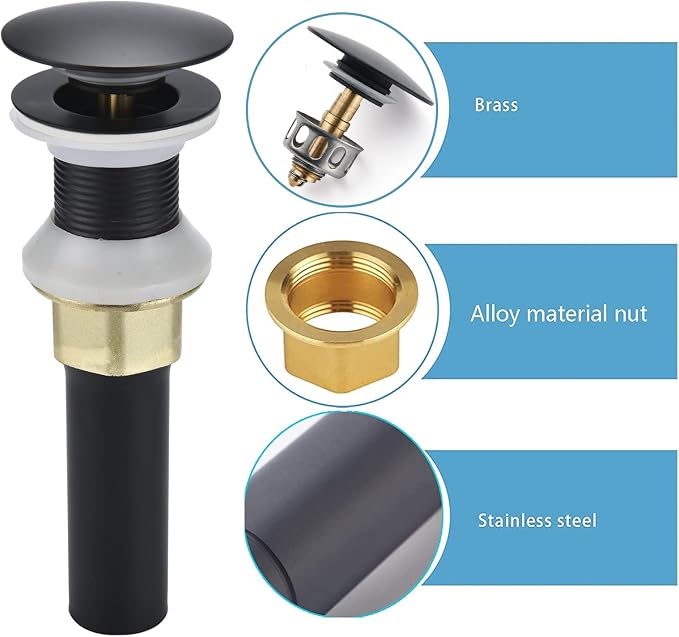 Bathroom Sink Drain, Drain Stopper Bathroom Sink Without Overflow, Pop Up Drain - Image 3
